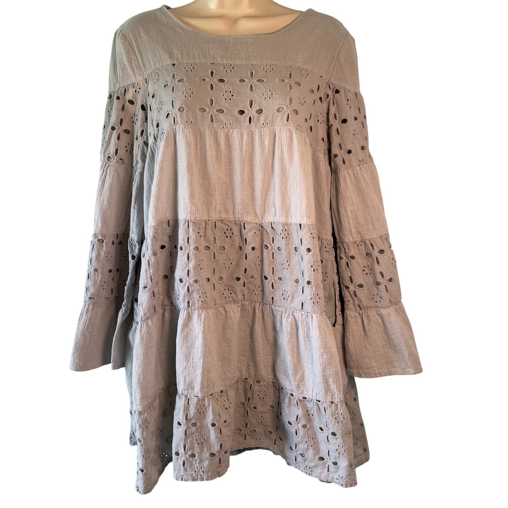 Listicle Crochet Eyelet Mini Dress Tunic M Lined Boho Beachy Casual